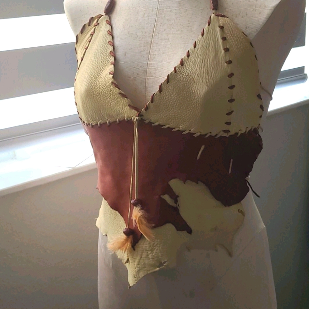Genuine leather halter tie top